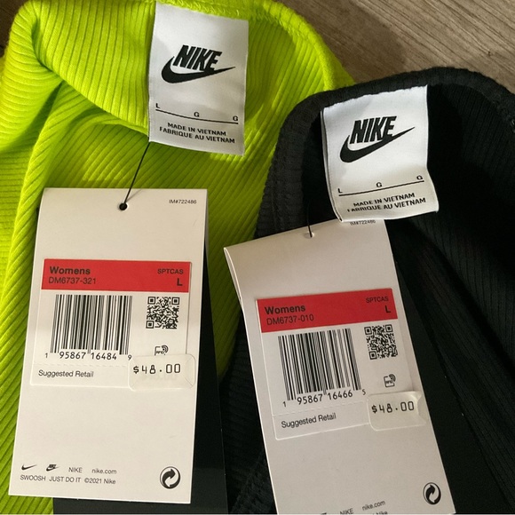 TWO Nike ribbed logo cami tanks black and lime green size large NWT - Picture 6 of 6